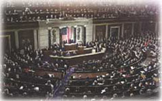 President George W. Bush delivers his first address to a joint session of the U.S. Congress February 27, 2001.