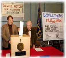 A town official of Dixville Notch, New Hampshire, casts the symbolic first ballot of the 2000 presidential election.