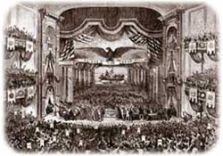 An old engraving showing the National Democratic Convention in session in Baltimore