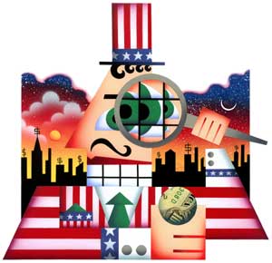 The Role of the Government -  Uncle Sam looking throuygh magnifying glass 